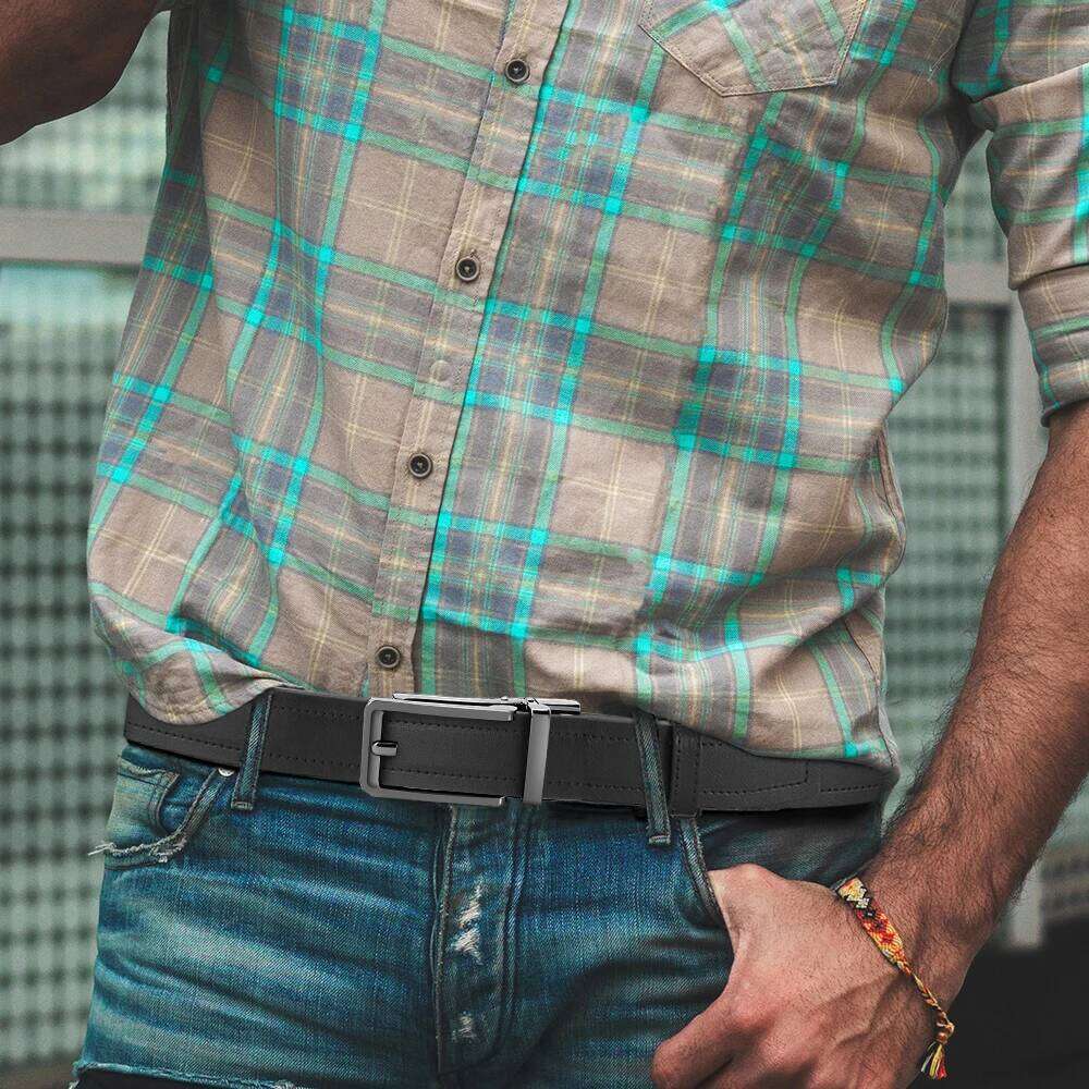 Fashionable Men's High-quality Leather Business Automatic Buckle Ratchet Belt Randomly Adjustable Y260225