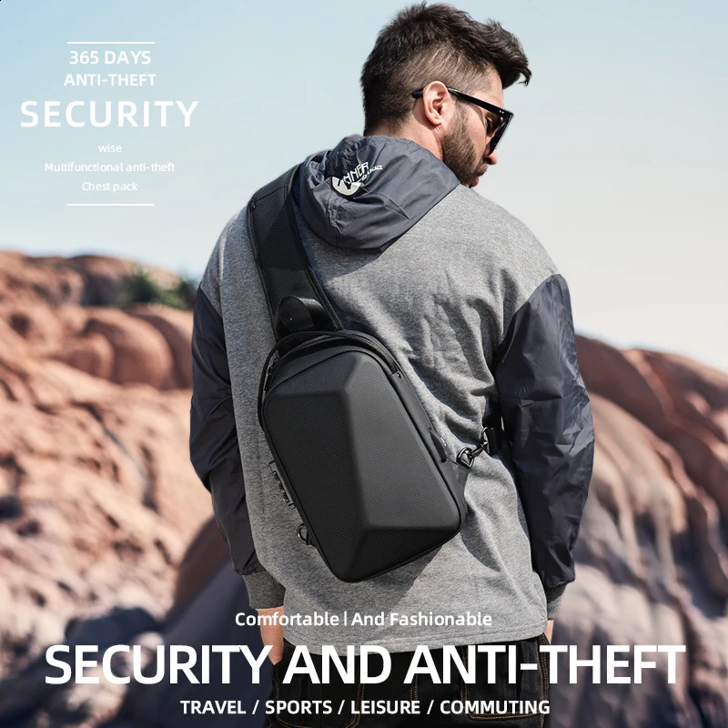 Fenruien Mens Bag Shoulder Bag Multifunction Anti-theft Waterproof Male Crossbody Bag Casual Short Trip Chest Pack USB Charging 260305