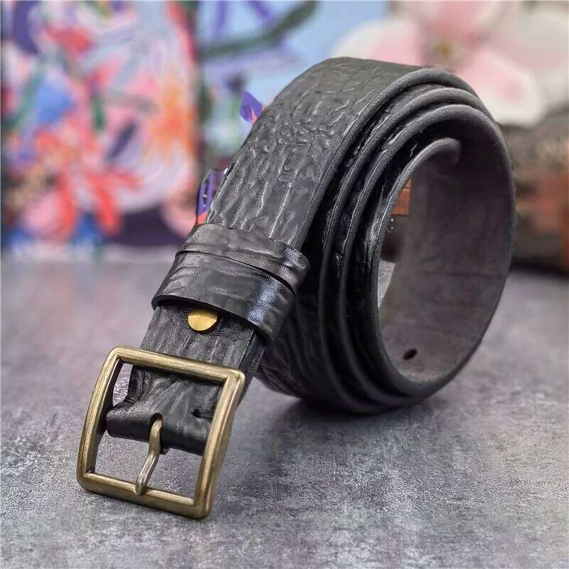 Retro Brass Buckle Top Thick Men Genuine Leather Cowboy Jeans Men's Wide Ceinture Homme Waist Belt Male MBT0609 Y260225