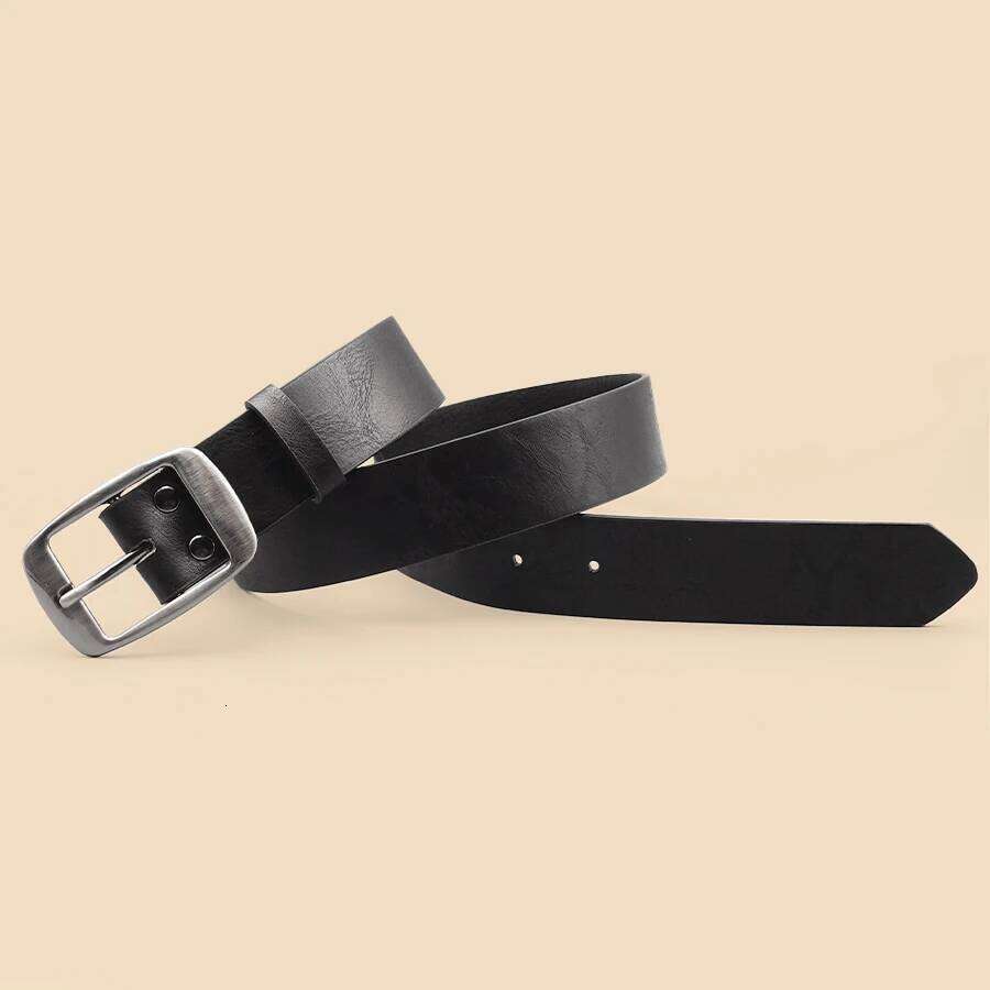 Classic Black Silver Pu Leather Thin Casual Needle Buckle Belt Pants Jeans Decoration Y260225