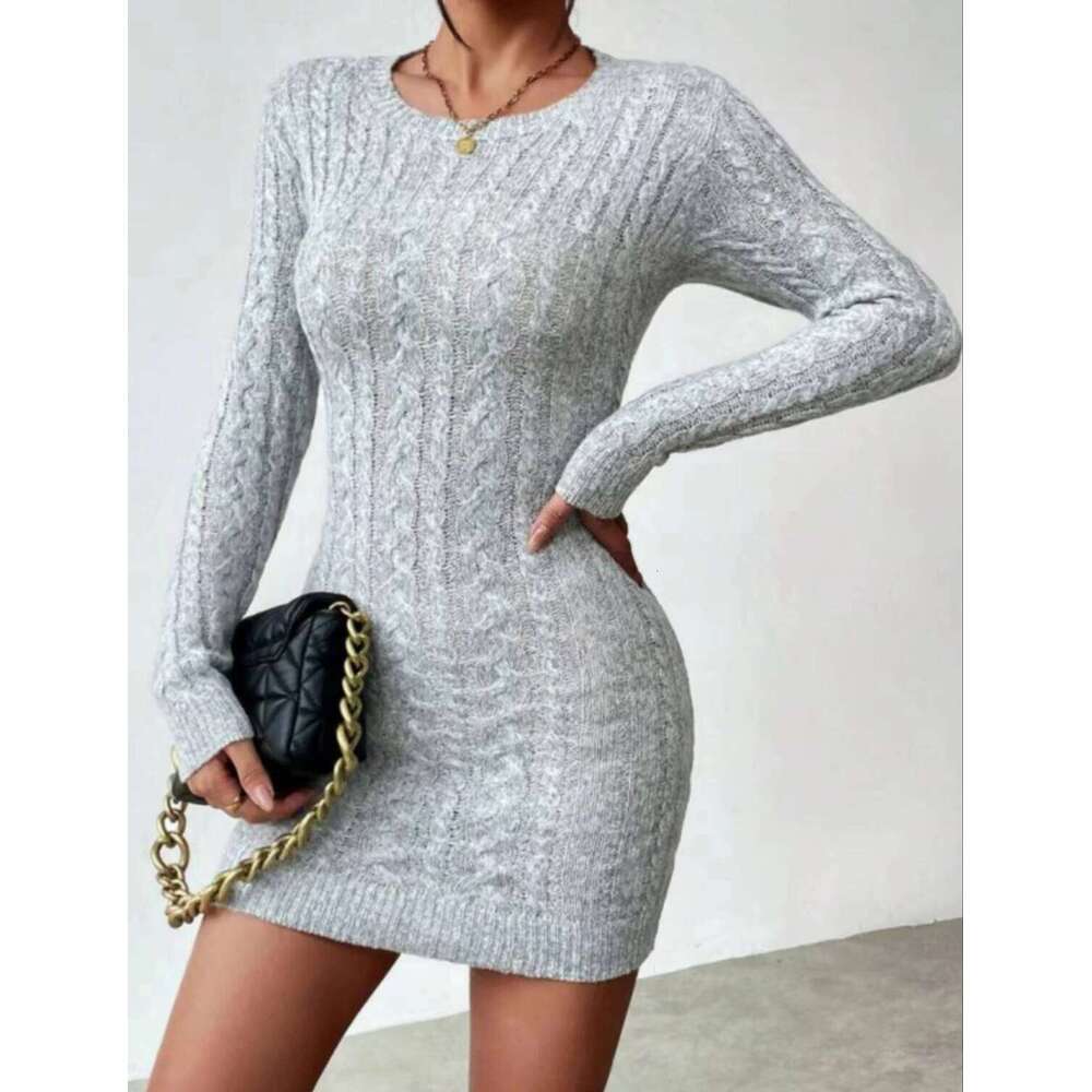 Spice Girl niche temperament knit crew neck dress Women's new autumn and winter slim base with short skirt XJ260225