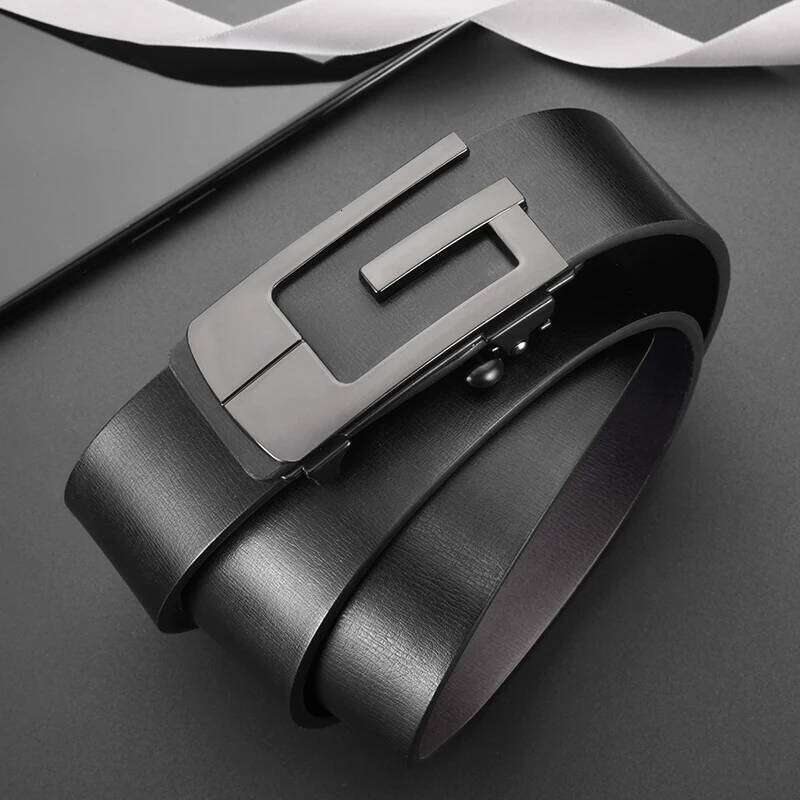 Fashionable and Simple G-shaped Metal Automatic Buckle High Quality Men's business Belt Suitable For Formal Occasions Y260225