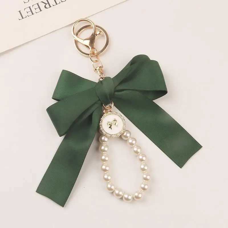 Fashion Large Bowknot Ribbon Pearl Key Chain Womens Multi-color DIY Key Pendant Hanging Ornament Sweet Bag Accessories H260225