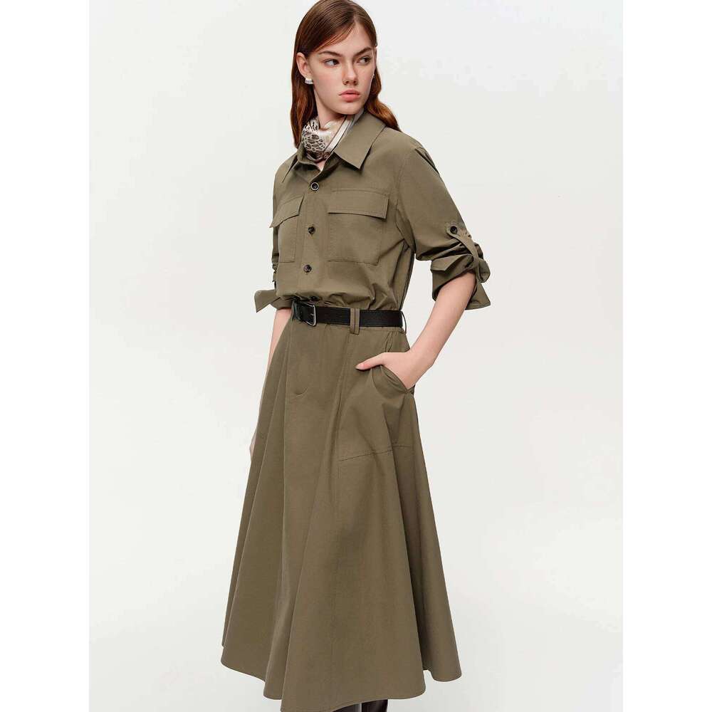 DUSHU Urban RhythmWorkwear Style Faux Two Piece Shirt Spring Vibes Notched Lapel Mid-Length 2026 New Arrival Dress XJ260225