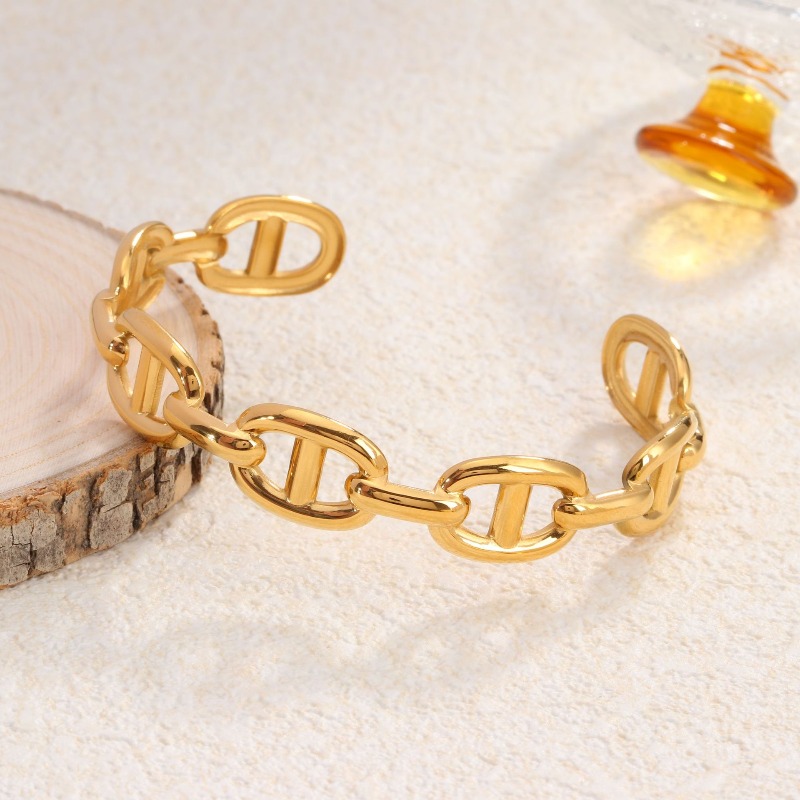 Pig Nose Jewelry Set designer 18K Gold Plated Titanium Steel Bracelet Ring Irregular C Shaped Open Bangle Vintage European American Fashion Jewelry Fo