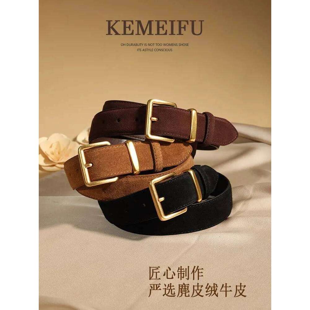 Fashion Suede Cowhide Womens Belts Genuine Leather Luxury Designer Belt Slim waist Dresses Jeans Girdle Y260225