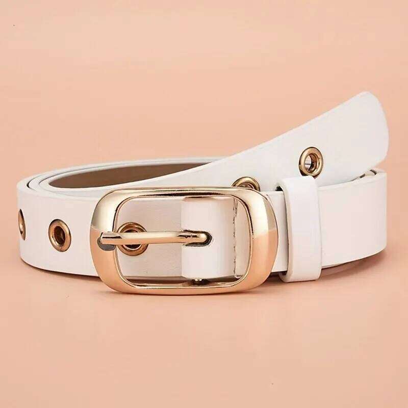 1pc New Women's Fashion Metal Eyelet No Punching Hollow PU Leather Paired with Jeans Belt for Men and Women Y260225