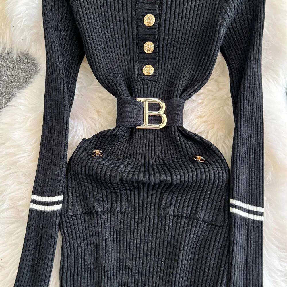 YuooMuoo Chic Fashion Sexy Package Hips Knitted Long 2025 Autumn Winter Women Elegant Black Bodycon Party Dress Streetwear XJ260225