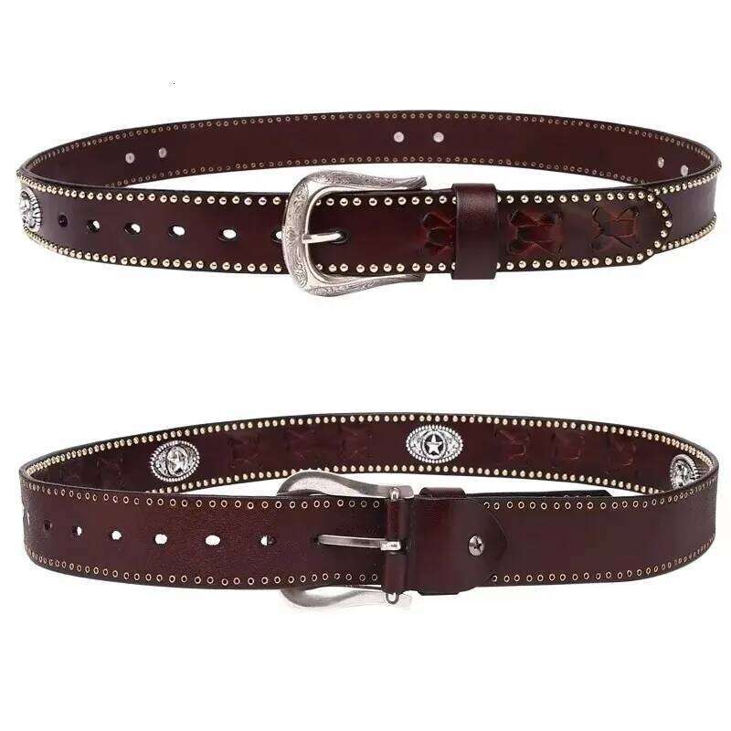3.8CM Metal Rivet Luxury Designers Men Punk Cowskin Genuine Leather Belt Male Rock Hip Hop Strap Waist Y260225