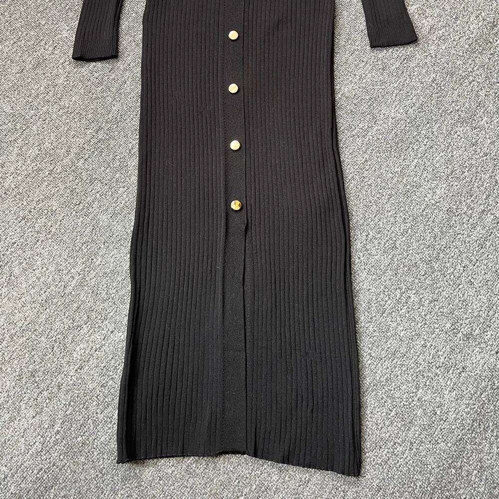 YuooMuoo 2025 Autumn Winter Women Knitted Brand Fashion Aesthetic Turn-down Collar Bodycon Sweater Lady Office Dress XJ260225