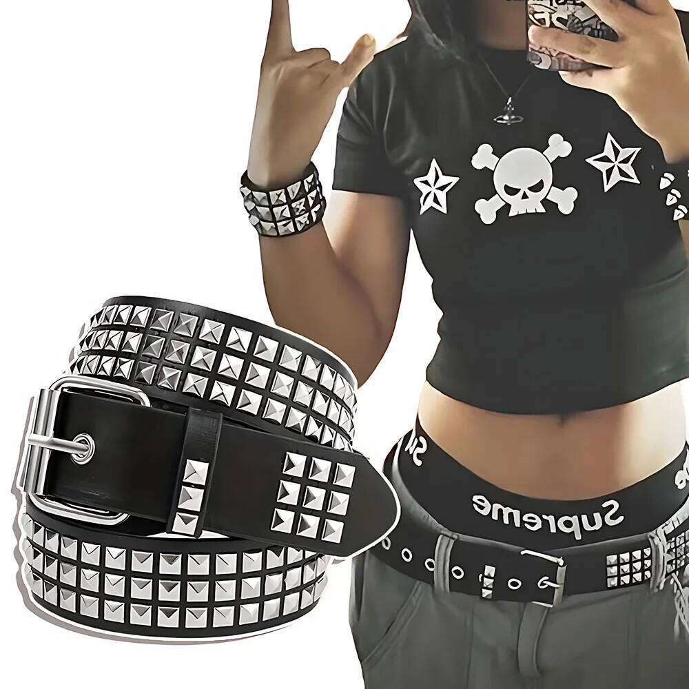 2026 Punk Square Rivet Metal Pyramid Studded Belt for Men Women Rock Style Jeans Waistband Designer Belts Y260225