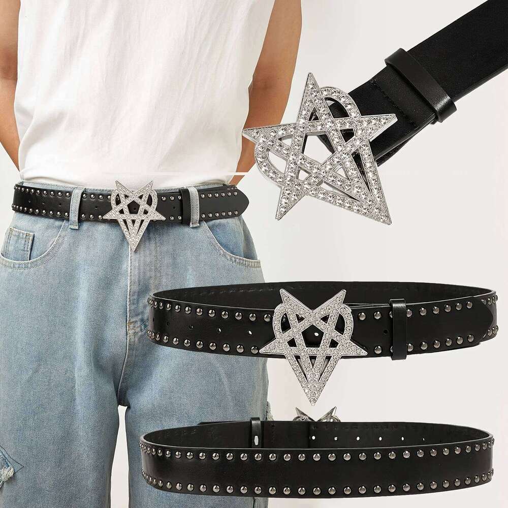 Men's y2k punk five-pointed star buckle casual black denim style versatile decorative belt suitable for daily travel men' Y260225