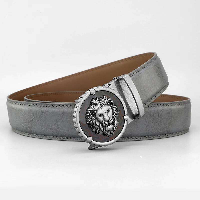 Designers Retro Lion Casual Betls Men Automatic Buckle Luxury Famous Brand Fashion Genuine Leather Gray Younth Ceinture Homme Y260225