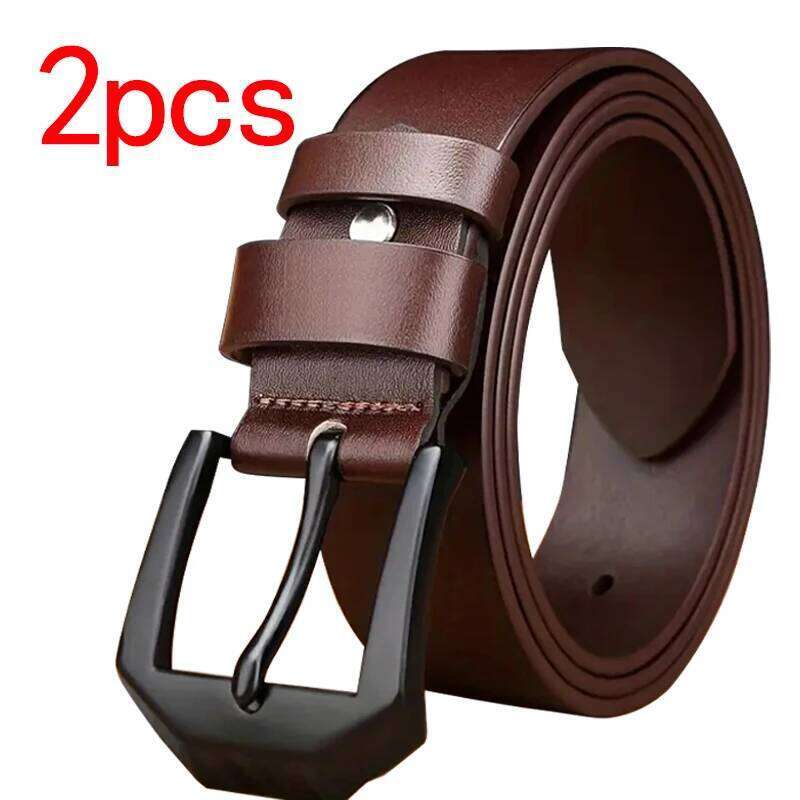 1pc/2pcs Fashion Business Men's Genuine Leisure Luxury Brand Metal Buckle Belts High-Quality PU Leather Belt Plus Size Y260225