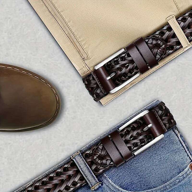 Men's Sports Hollow Woven Leather Pants Jeans Belt, Ideal Choice For Gifts Y260225