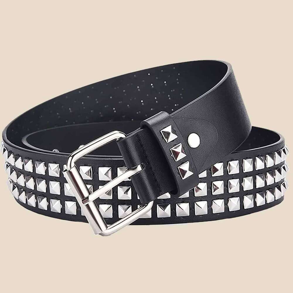 Fashion New Square Bead Rivet Metal Pyramid Men and Women Punk Hardware Jeans Y2K Designer Women's Belt Y260225
