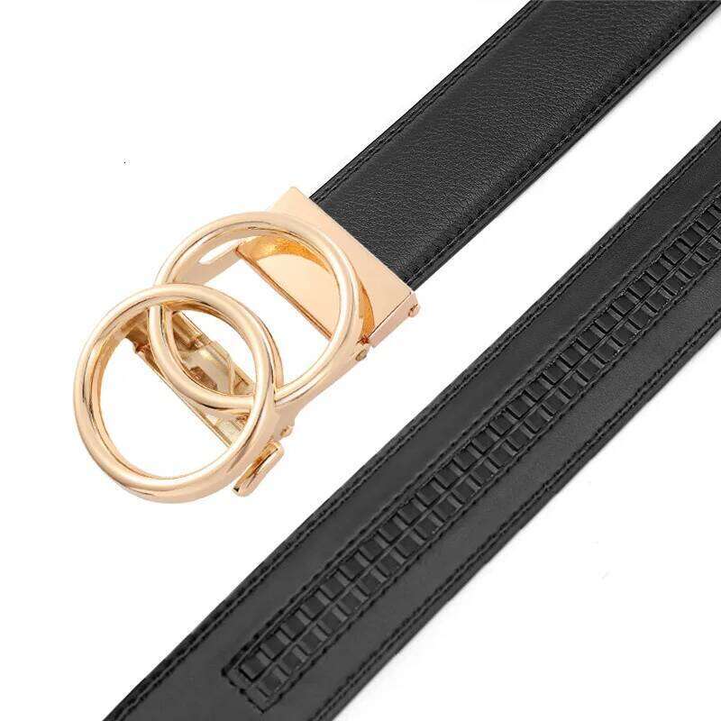 2025 Double Ring Automatic Men's Leather Cowhide Fashionable Simple Gold and Silver Alloy Buckle Belt Y260225