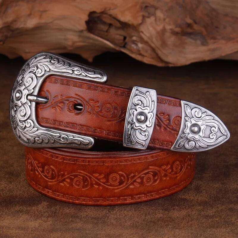 High Quality Court Style Embossed Western Cowboy Steel Buckle Genuine Leather Designer Belt Punk Jeans Belts For Men Y260225