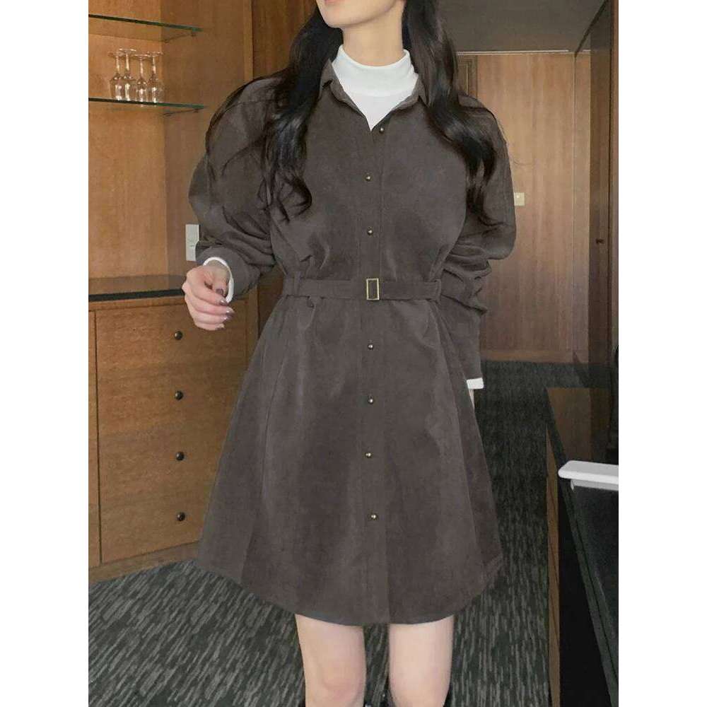 French Elegant Mini Women Long Sleeve Button Bandage Office Lady Dresses Vintage Solid Simple A Line Spring Autumn Dress XJ260225