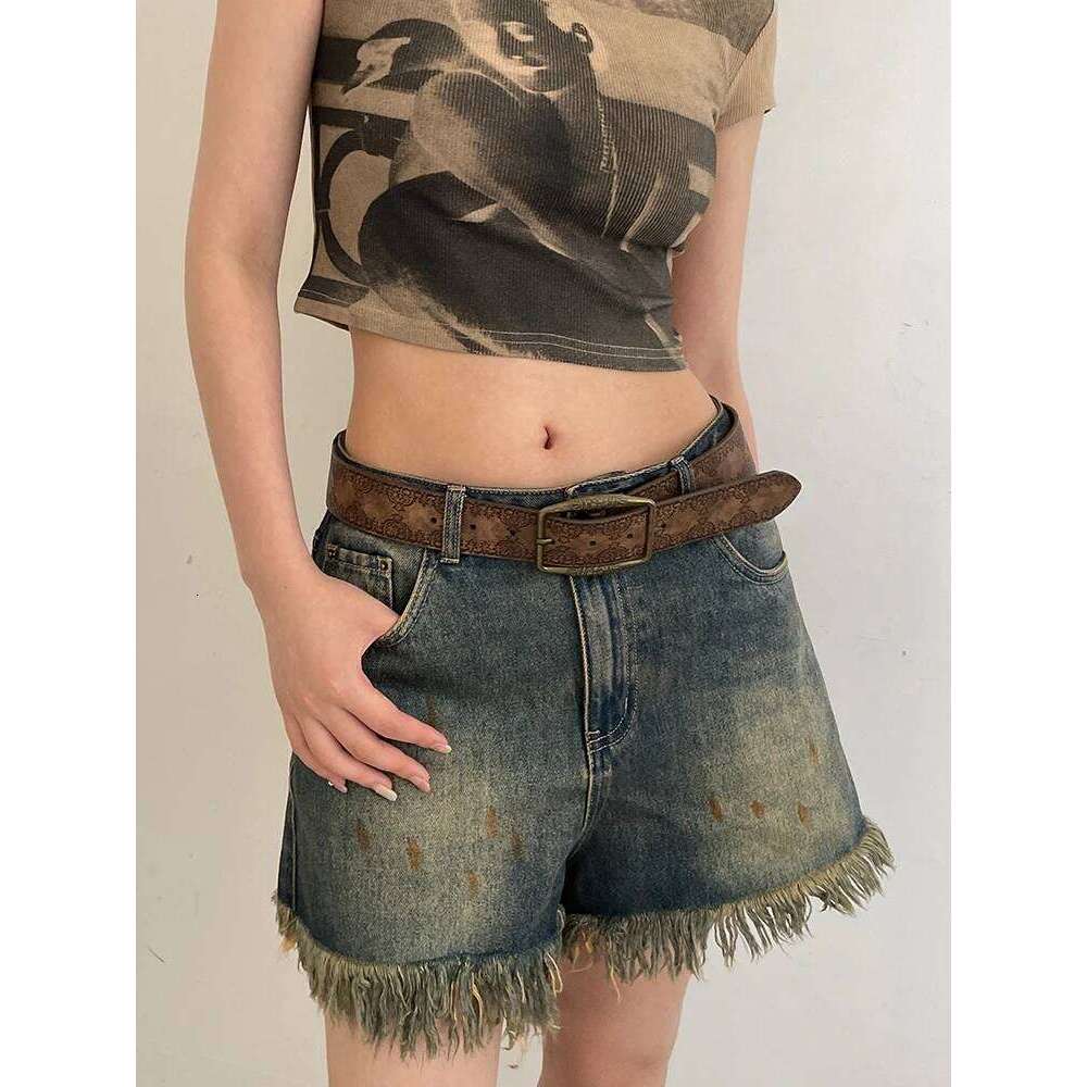 N Retro Y2K WOMEN'S New National Wind with Jeans Belt Senior Sense of Brown Y260225