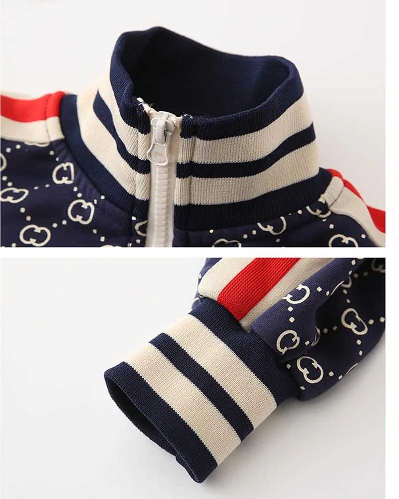 Tracksuit Set for Kids, Retro Monogram Full-Zip Jacket with Contrast Stripe Sleeves, Soft Cotton-Blend Activewear for Daily PlayT260225