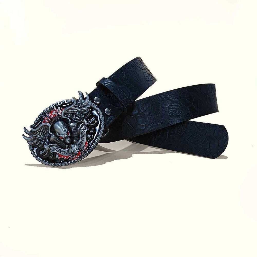 Men's Vintage Embossed Leather Belt Skull Ghost Buckle Y2K Gothic Punk Rock Hip Hop Accessory spring summer Winter Waistband Y260225