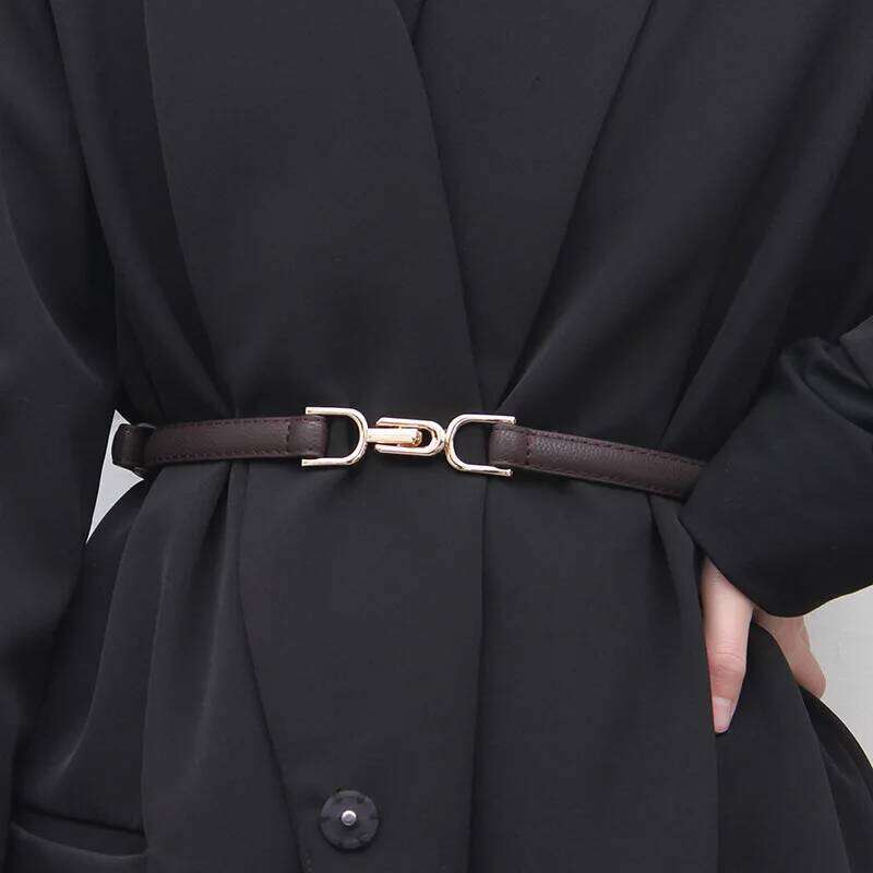 1pc New Women's Skinny for Adjustable Thin Waist Dress Belt with Vintage Golden Buckle Faux Leather Y260225