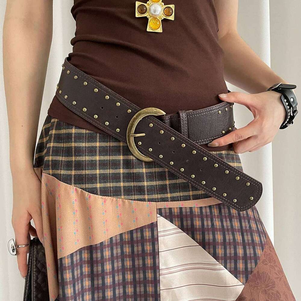 New retro western style rivet wide version with skirt jeans belt, thin and versatile waist seal belt personality Y260225