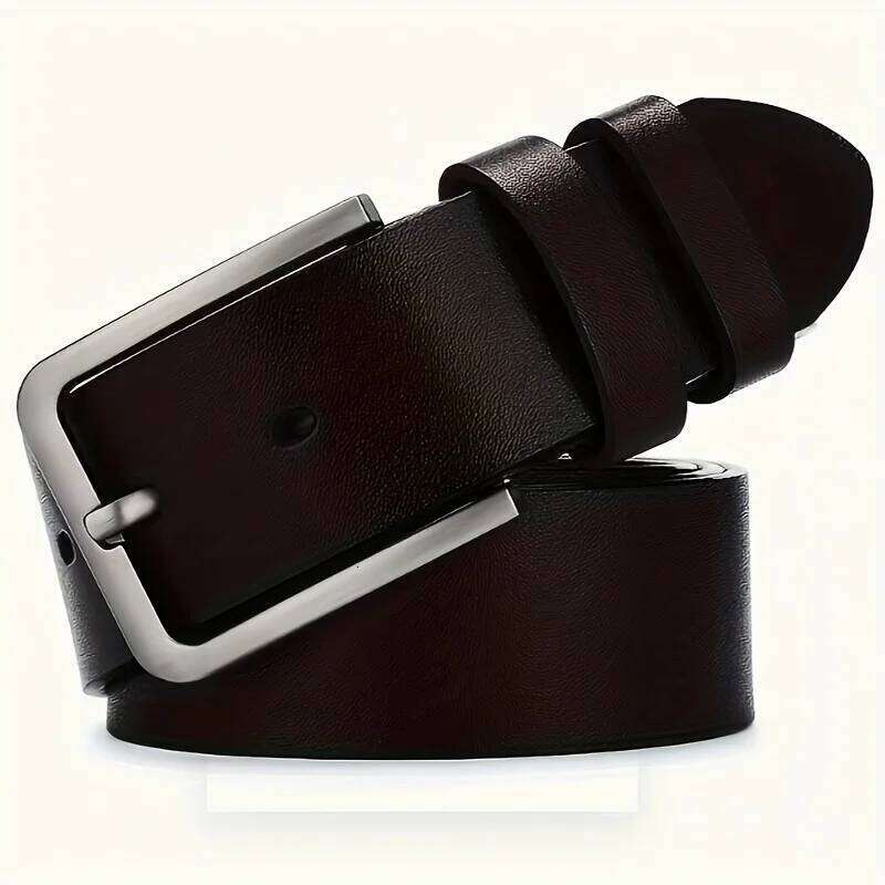Men's Synthetic Leather Belt with Square Alloy Buckle - Black, Casual & Business Style, Durable Accessory Vintage Belts Y260225