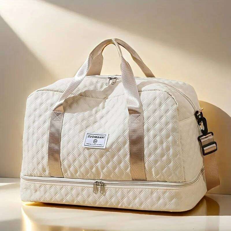 Large capacity multifunctional travel spacious Diamond pattern sports and fitness bag, portable weekender overnight bag Y260225