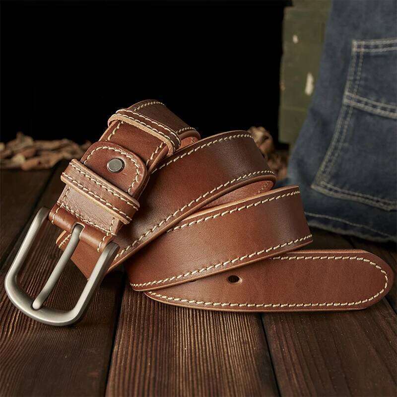 Handmade Thickened Genuine With Alloy Pin Buckle Full Grain Cowhide Leather Waist Strap Daily Casual Pants Belt Men Y260225