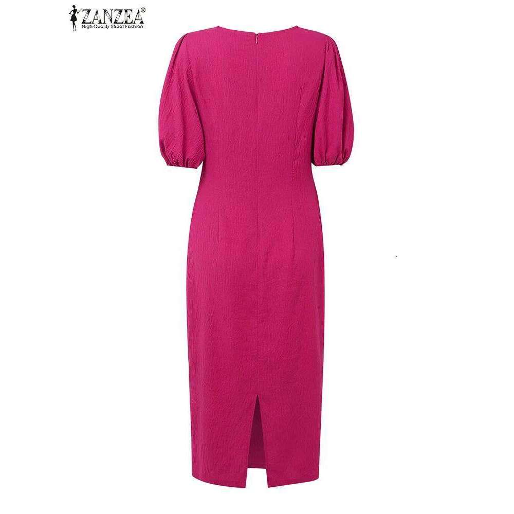 ZANZEA 2025 Women Pleated Dress Fashion Short Sleeve Sundress Elegant Office Work Vestidos Casual Loose Mid-Calf Robe Femme XJ260225