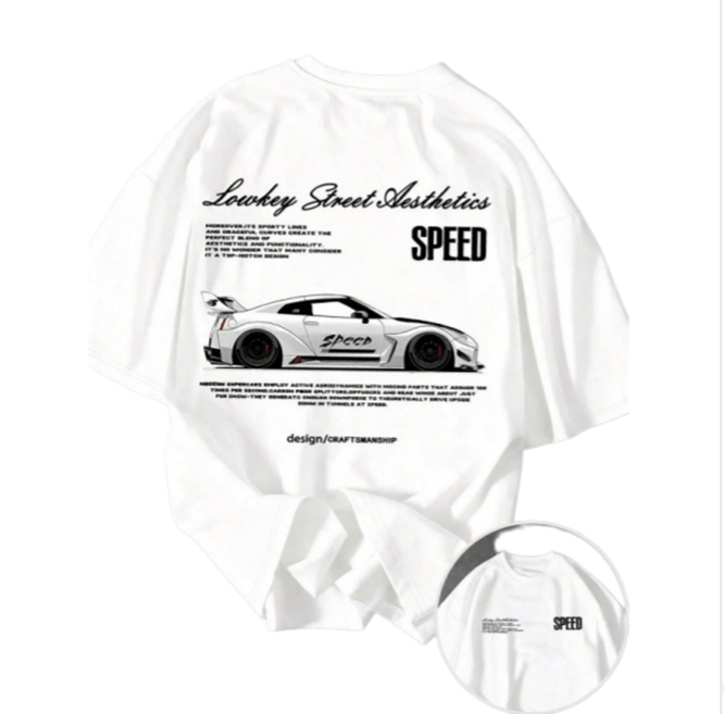 Summer Men's Racing-themed Street T-shirt Featuring Sports Elements Stylish Youthful Activities Round Neck Soft Cotton