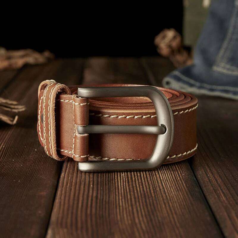 Handmade Thickened Genuine With Alloy Pin Buckle Full Grain Cowhide Leather Waist Strap Daily Casual Pants Belt Men Y260225
