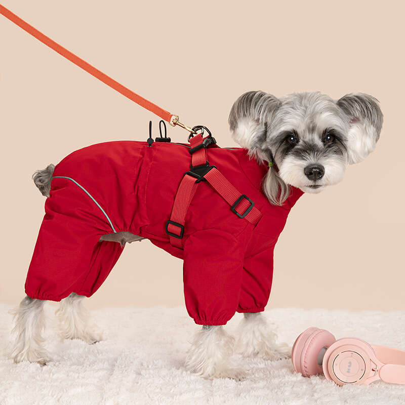 Famous brand Pet windbreaker jacket for warmth cold protection four legged windproof coat with integrated chest and back harness new Amazon pet clothi