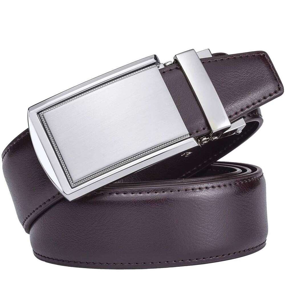 Men's Leather Ratchet Belt with Automatic Buckle 3.5CM Wide Adjustable Dress Y260225