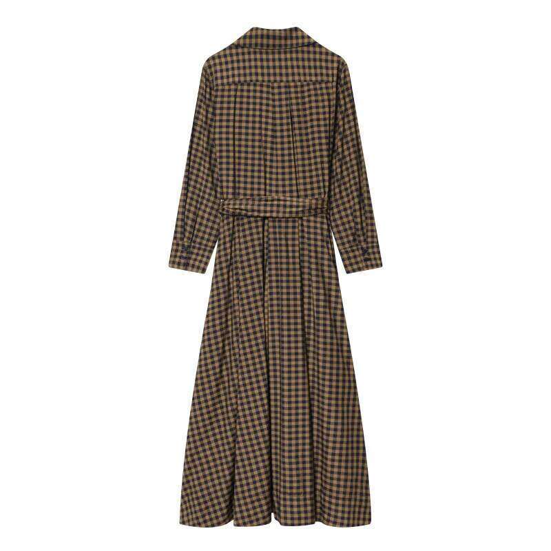 ETJ couture spring new plaid shirt style dress Elegant type restoring ancient ways is A word version long sleeve skirt belt XJ260225