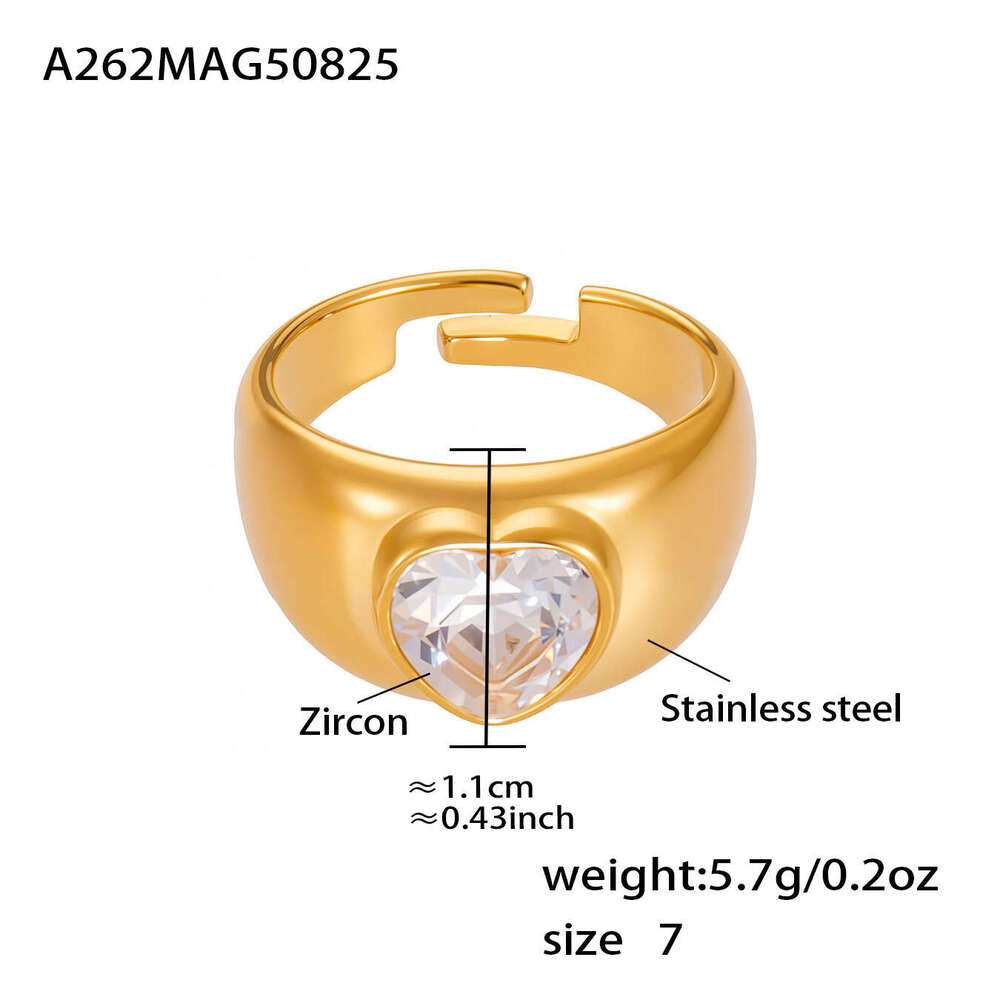 new heart-shaped colorful zircon for women, exaggerated geometric design with diamonds, European and American open ring wholesale