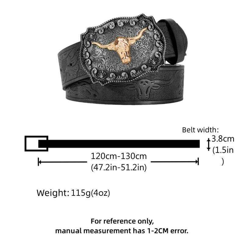 1pc New Men's Western Cowboy - Cool Handsome Black PU BELT Material Embossed Design and Stylish Alloy Buckle Men Belt Y260225
