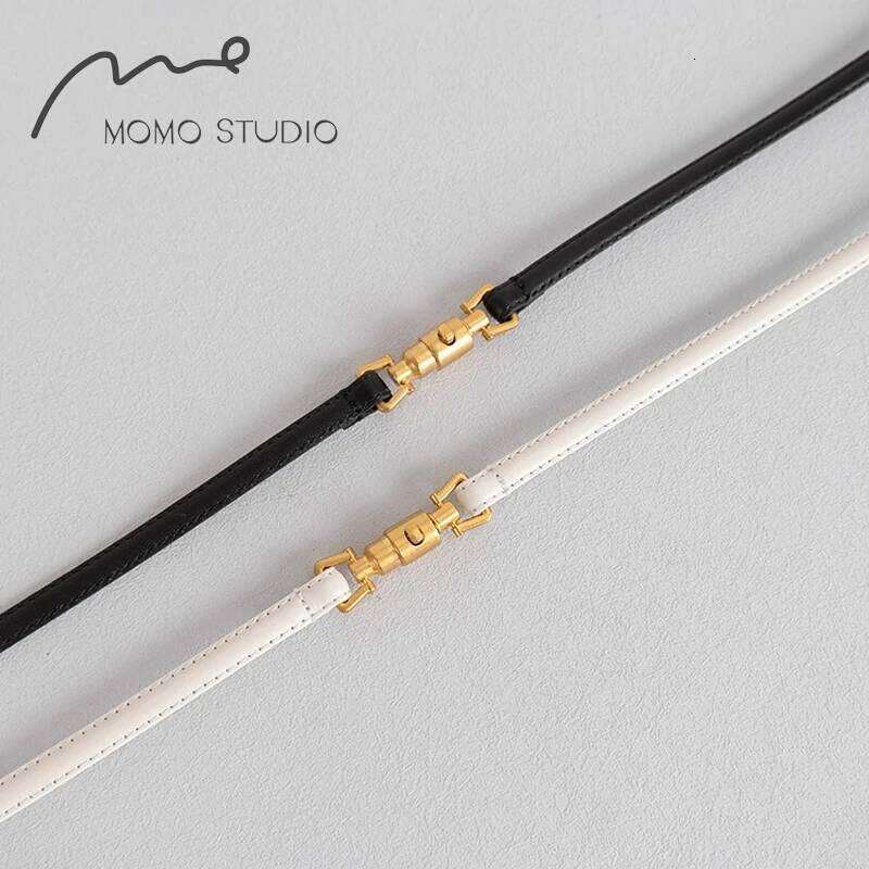 Fashion Bullet shaped buckle thin belt Women Skinny Leather Belt Dress Adjustable with Retro Gold Buckle for Jeans Y260225
