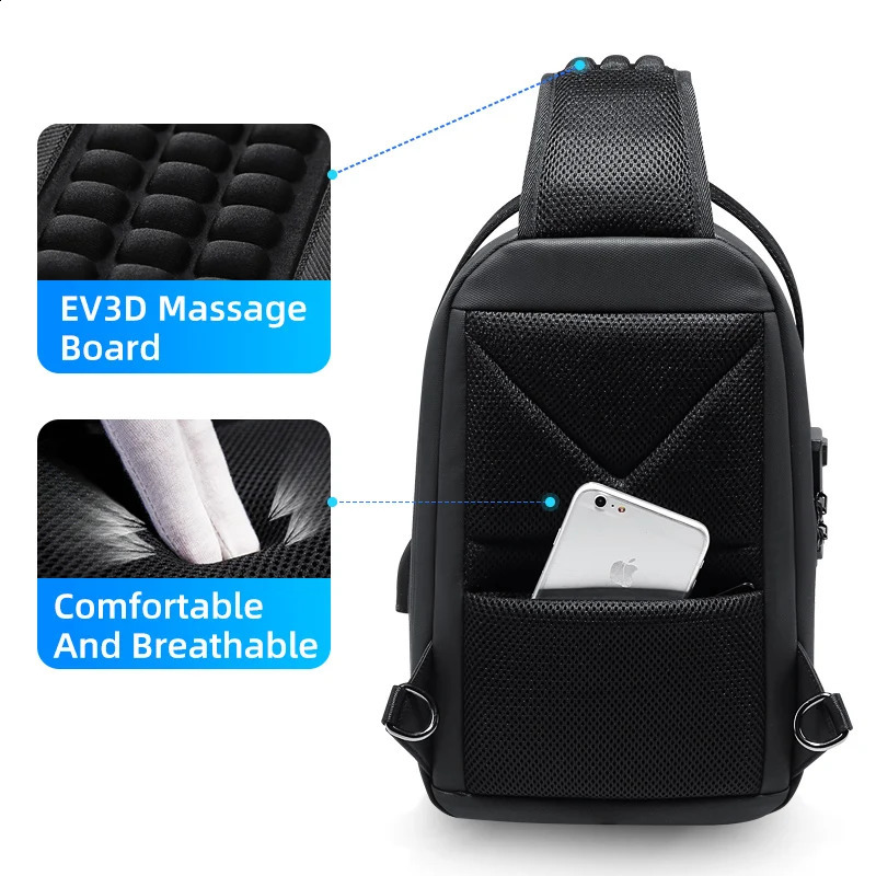 Fenruien Mens Bag Shoulder Bag Multifunction Anti-theft Waterproof Male Crossbody Bag Casual Short Trip Chest Pack USB Charging 260305