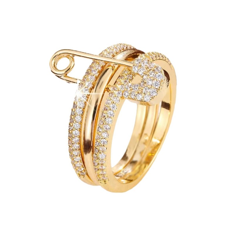 European American Three Color Separable Ring For Women Personality Micro Inlaid Zircon Pin Design Adjustable Finger Ring Fashion Jewelry