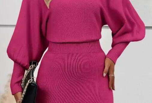 2025 Autumn Winter Women's Knitted Woolen Dress with Long Sleeved Sexy Solid Color Waist Cinching Slimming Hip Hugging Skirt XJ260225