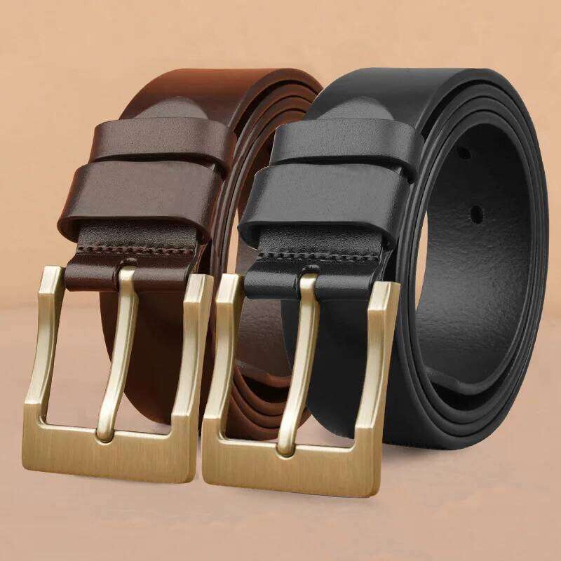 Men's Male Pure Cowhide, Genuine Leather Casual Pants Belt, Stylish Designer New Fashion Retro Pin Buckle, High Quality Y260225