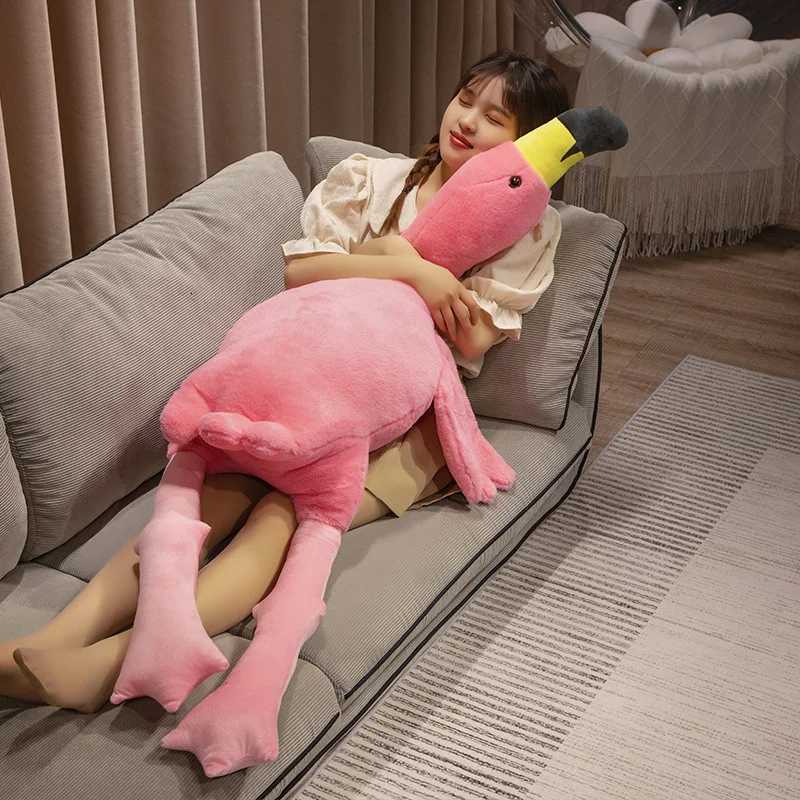 180cm Big Pink Ins Flamingo Doll Stuffed Toy Soft Big Pillow Girl Heart-shaped Rag Bed Leg Kawaii Birthday Christmas Gift X260225