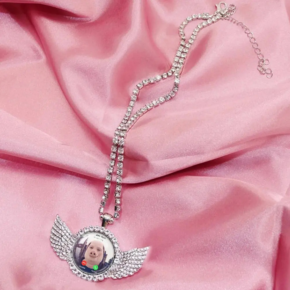 Angel Wings Pendant Necklace Jewelry For John Pork Is Calling Answer Call Phone Humor Funny Pig Lover Graphic The Moon Necklace 260120