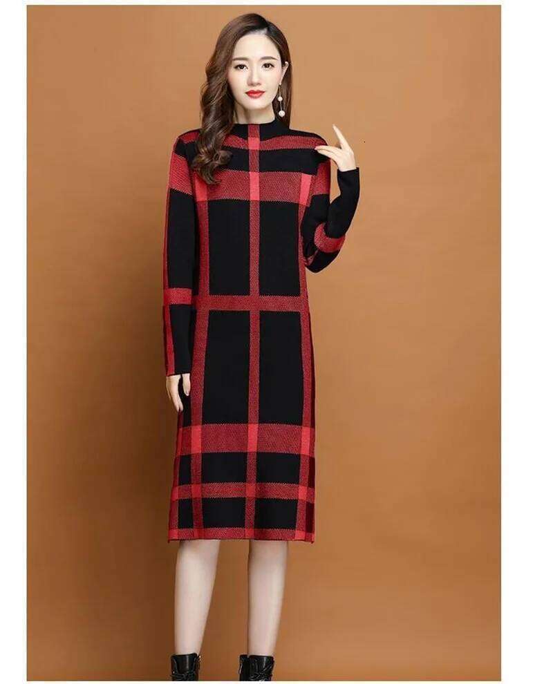 2025 Autumn/Winter New Knitted Dress Over Knee, Half High Neck, Loose Coat, Woolen Dress, Medium to Long Style Pullover Sweater XJ260225