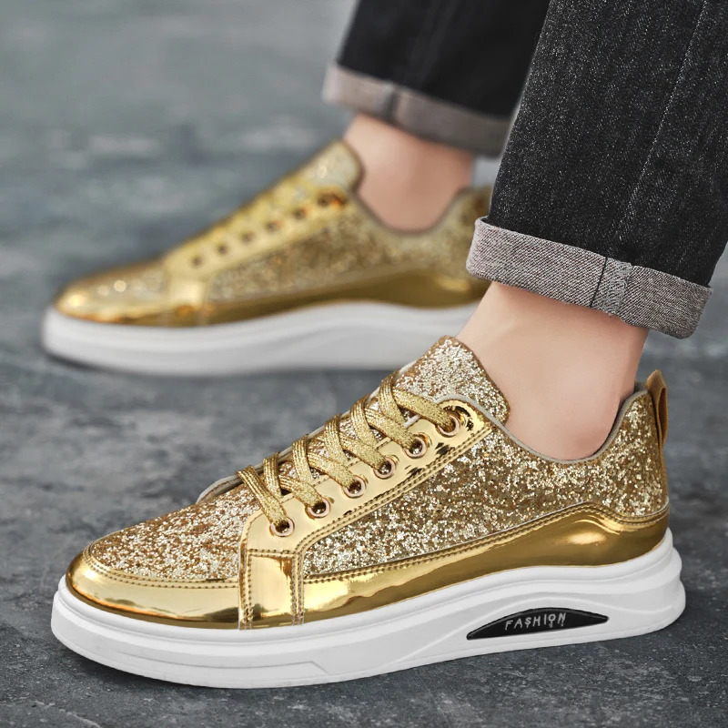 Spring and Autumn Personalized Sequin Mens Shoes Fashionable British Style Casual Trendy Versatile LowTop Sports Sneakers 260208