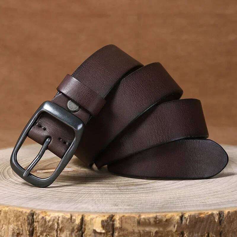 3.3CM Pure Cowhide Genuine Leather for Men's High Quality Jeans Brass Buckle Belts Cowboy Waistband Male Fashion Designer Y260225