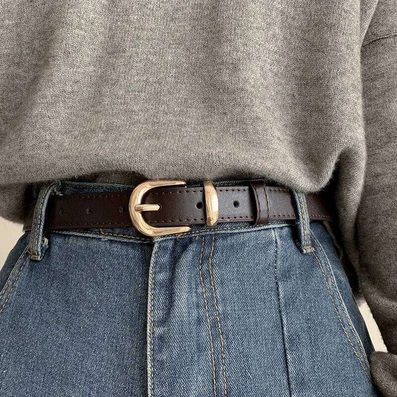 The female design feeling minority new fashion decoration jeans retro casual wide version student black male belt Y260225